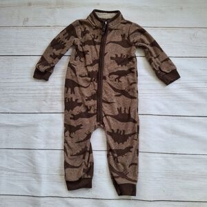 Carter's 18M Footless Fleece Brown Dinosaur Sleep And Play Sleeper Romper